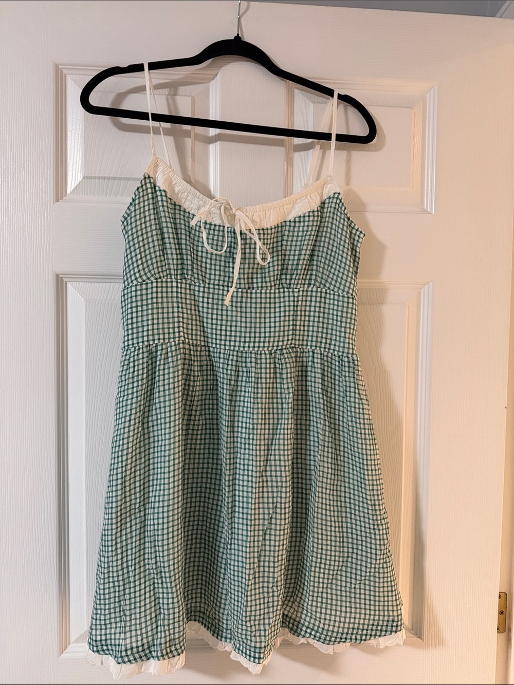 American Eagle Outfitters Green Gingham Mini Dress with Cream Accents
